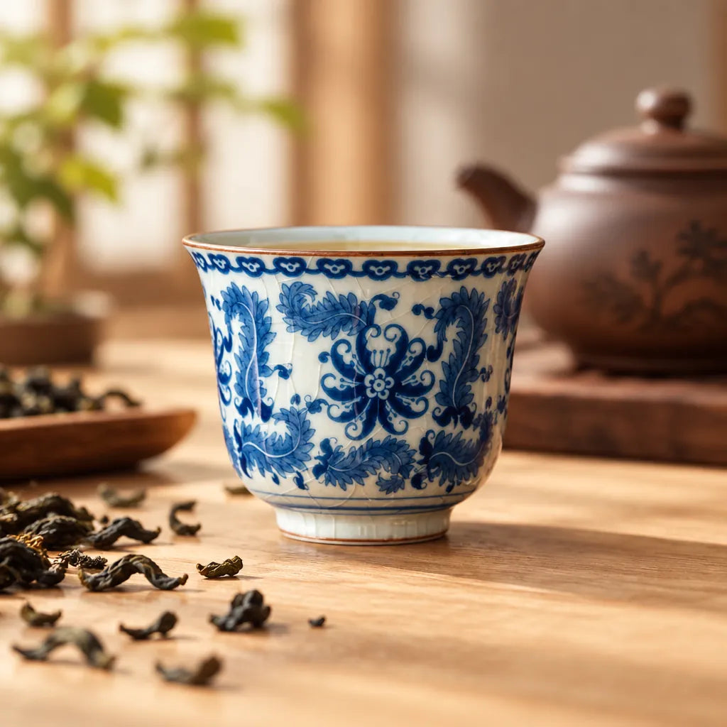 Tasse à Thé Chinoise Bleu et Blanc 130 ml – Céramique Motif Lotus
