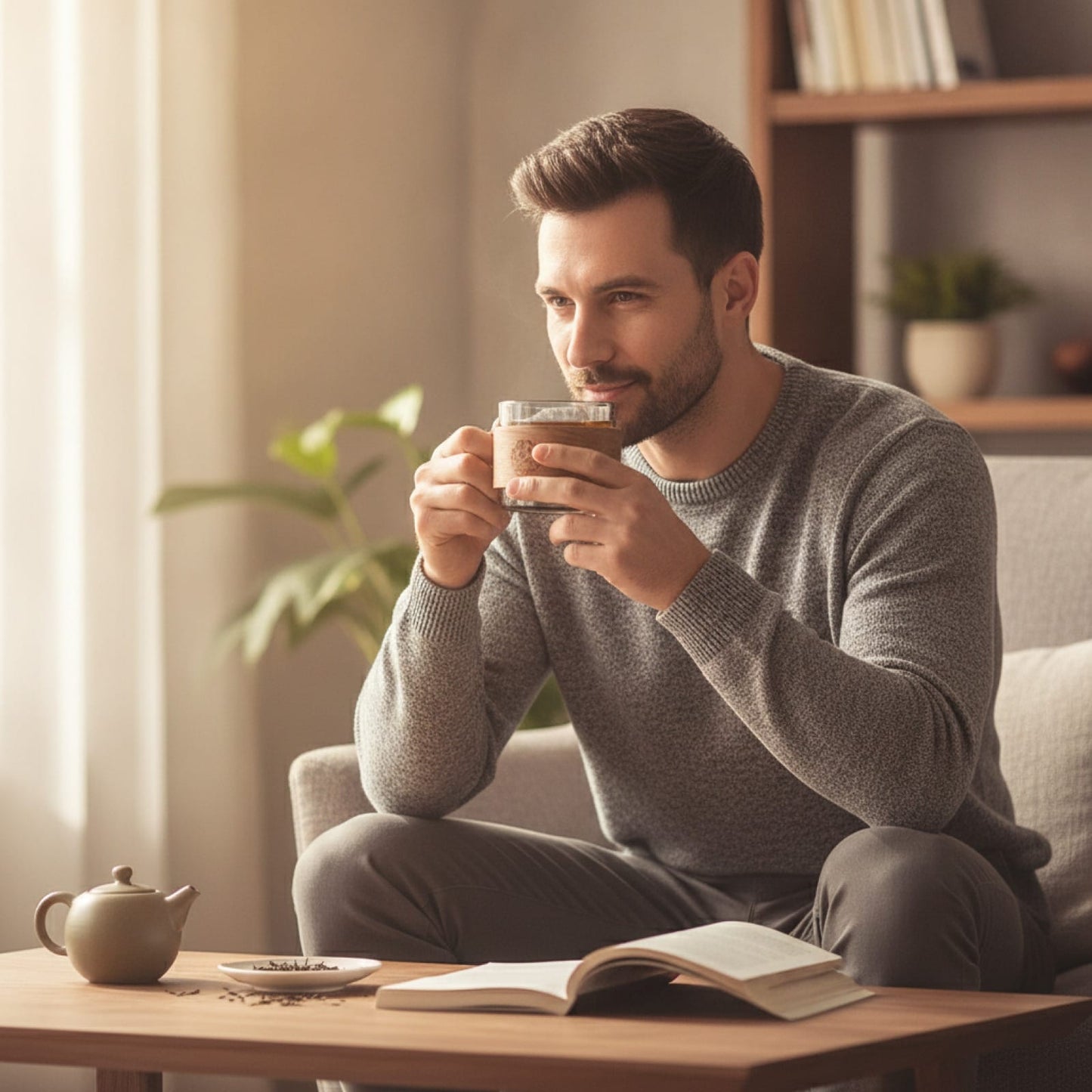 Tasse à Thé en Verre Résistant à la Chaleur avec Manche en Bois - 150ml