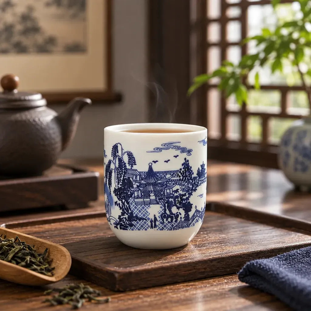 Théière Tasse à Thé Porcelaine Bleue – Motif Chinois Traditionnel