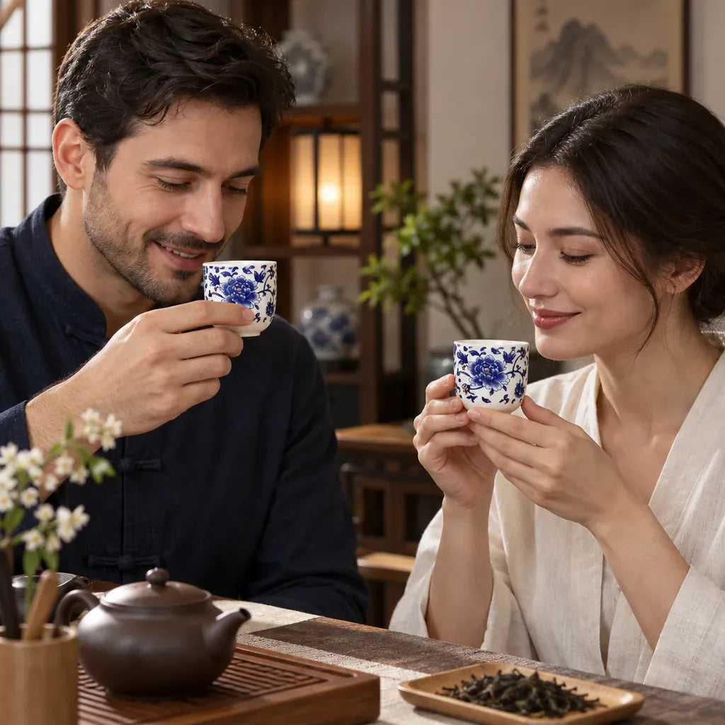 Théière Tasse à Thé Porcelaine – Fleurs Bleues et Rouges