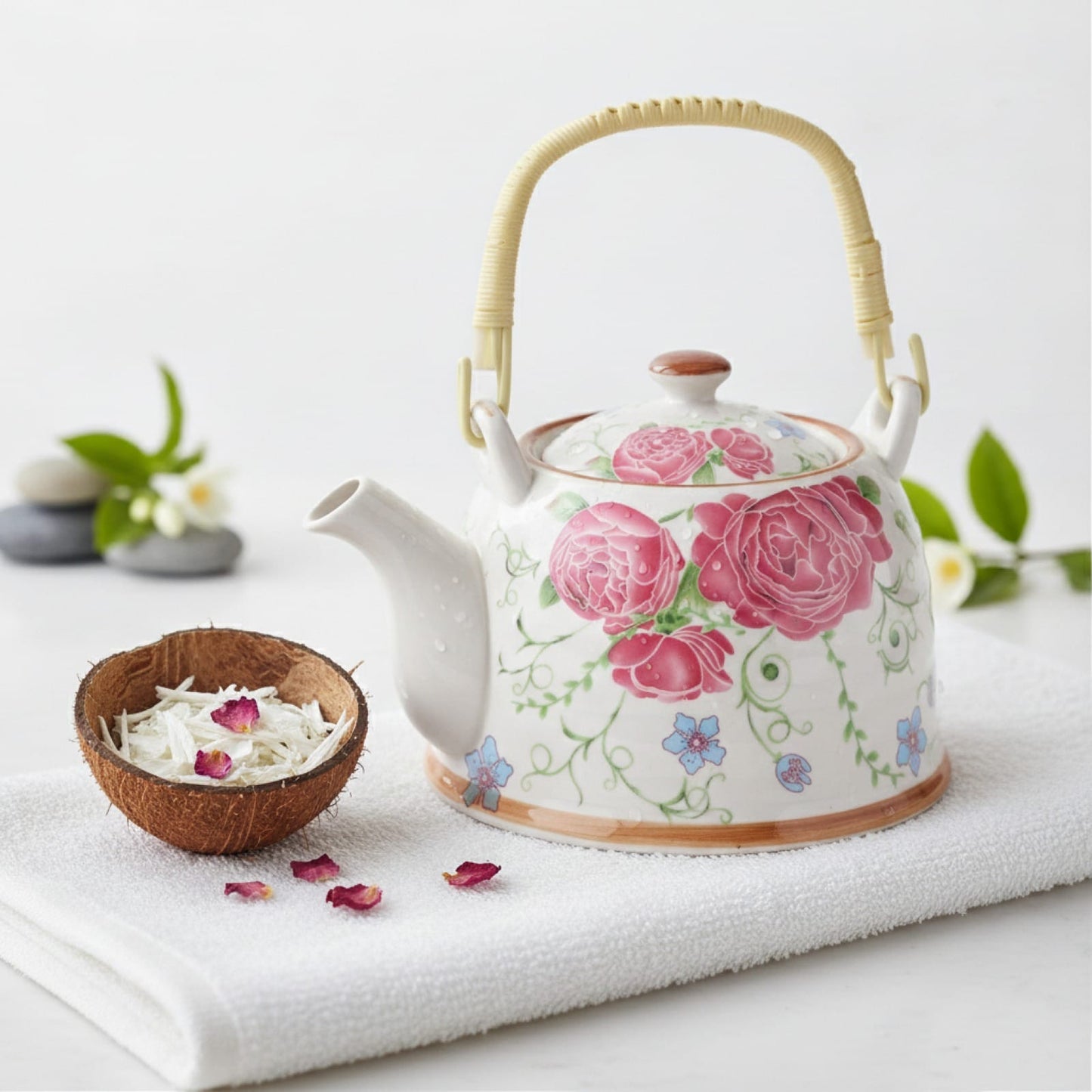 Théière Théière Chinoise en Porcelaine - Motif Pivoine Élégant
