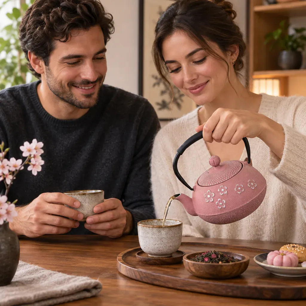 Théière Théière en fonte rose avec infuseur – Fleurs de cerisier