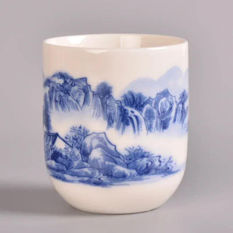Théière Ensemble de 2 Tasses à Thé – Motif Vagues Bleu et Blanc