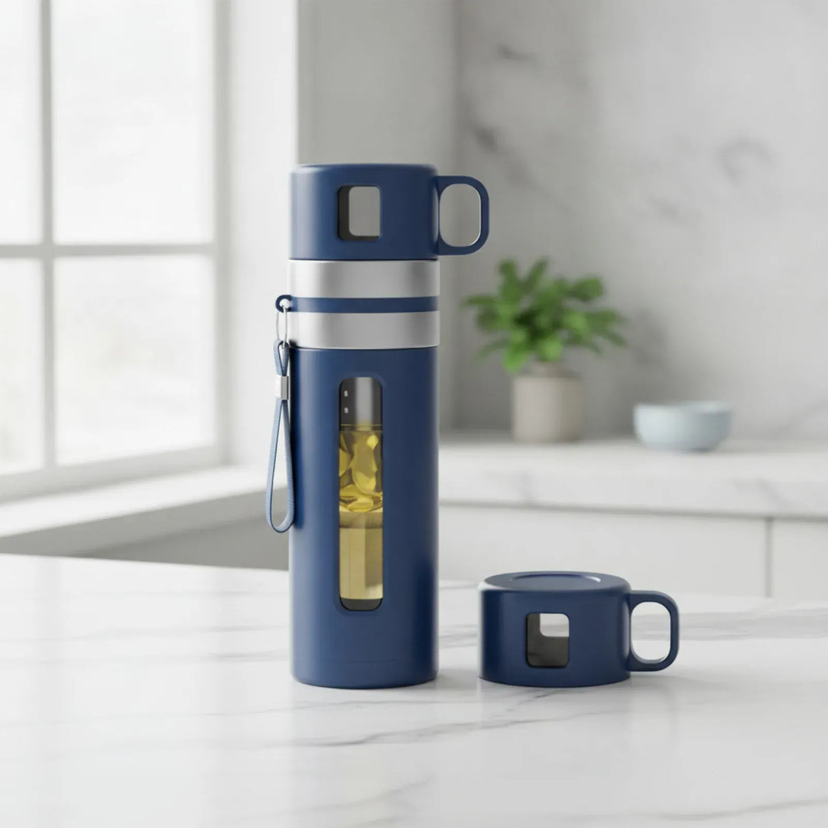 Bouteille Infuseur Thé & Fruits Verre Borosilicate 520ml Bleu