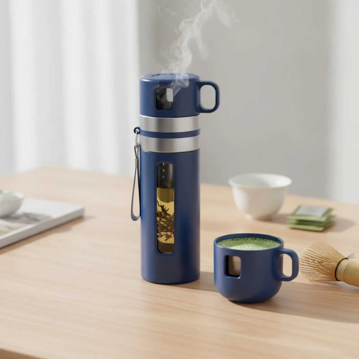 Bouteille Infuseur Thé & Fruits Verre Borosilicate 520ml Bleu