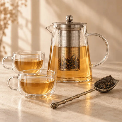 Théière Coffret Théière Verre & Tasses : Partage & Élégance