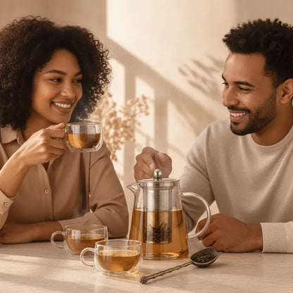 Théière Coffret Théière Verre & Tasses : Partage & Élégance