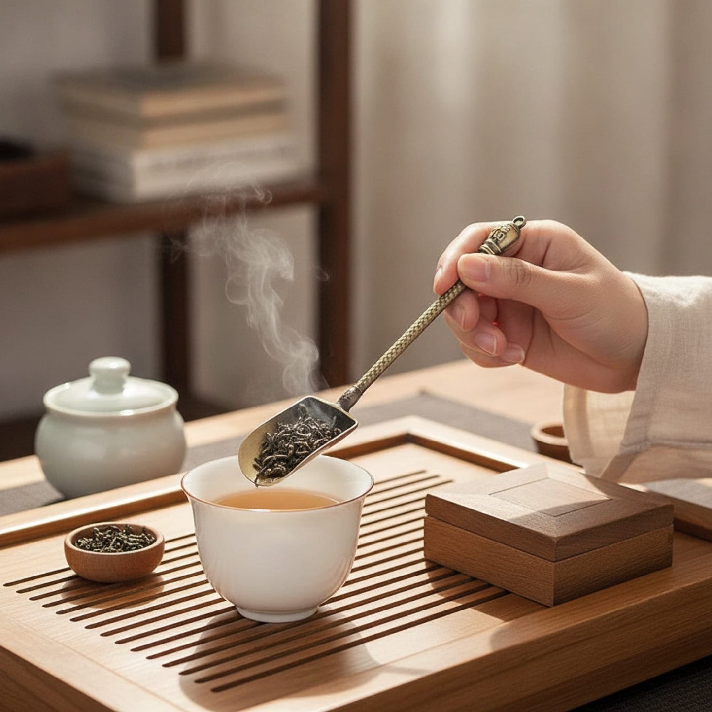 Théière Cuillère à thé forme pelle, style chinois rétro, en cuivre pour thé en vrac - Accessoire de cuisine pour thé Kung Fu