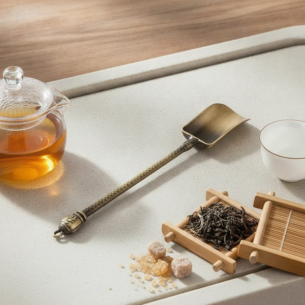 Théière Cuillère à thé forme pelle, style chinois rétro, en cuivre pour thé en vrac - Accessoire de cuisine pour thé Kung Fu