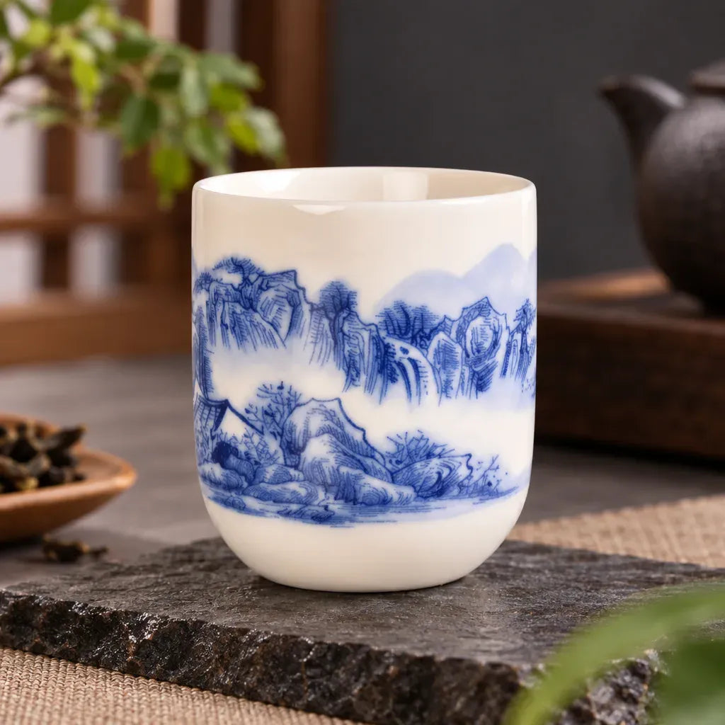 Théière Ensemble de 2 Tasses à Thé – Motif Vagues Bleu et Blanc