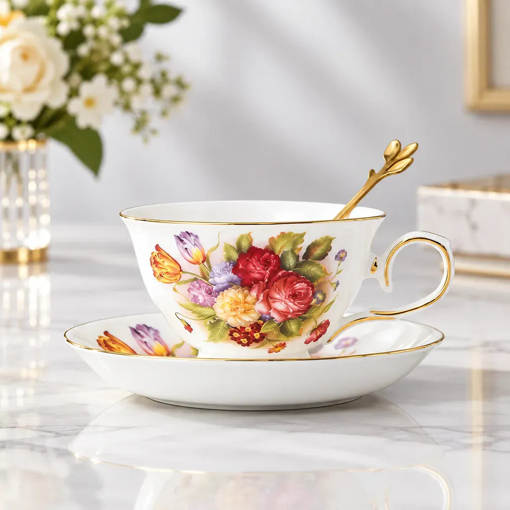Théière Ensemble Tasse à Thé avec Soucoupe et Cuillère