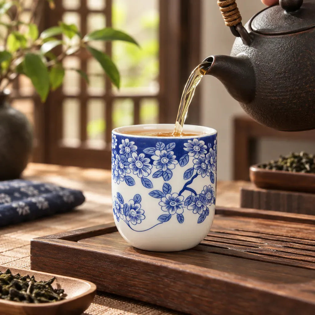 Théière Tasse à Thé Bleu Cobalt – Motif Géométrique