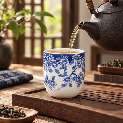 Théière Tasse à Thé Bleu Cobalt – Motif Géométrique