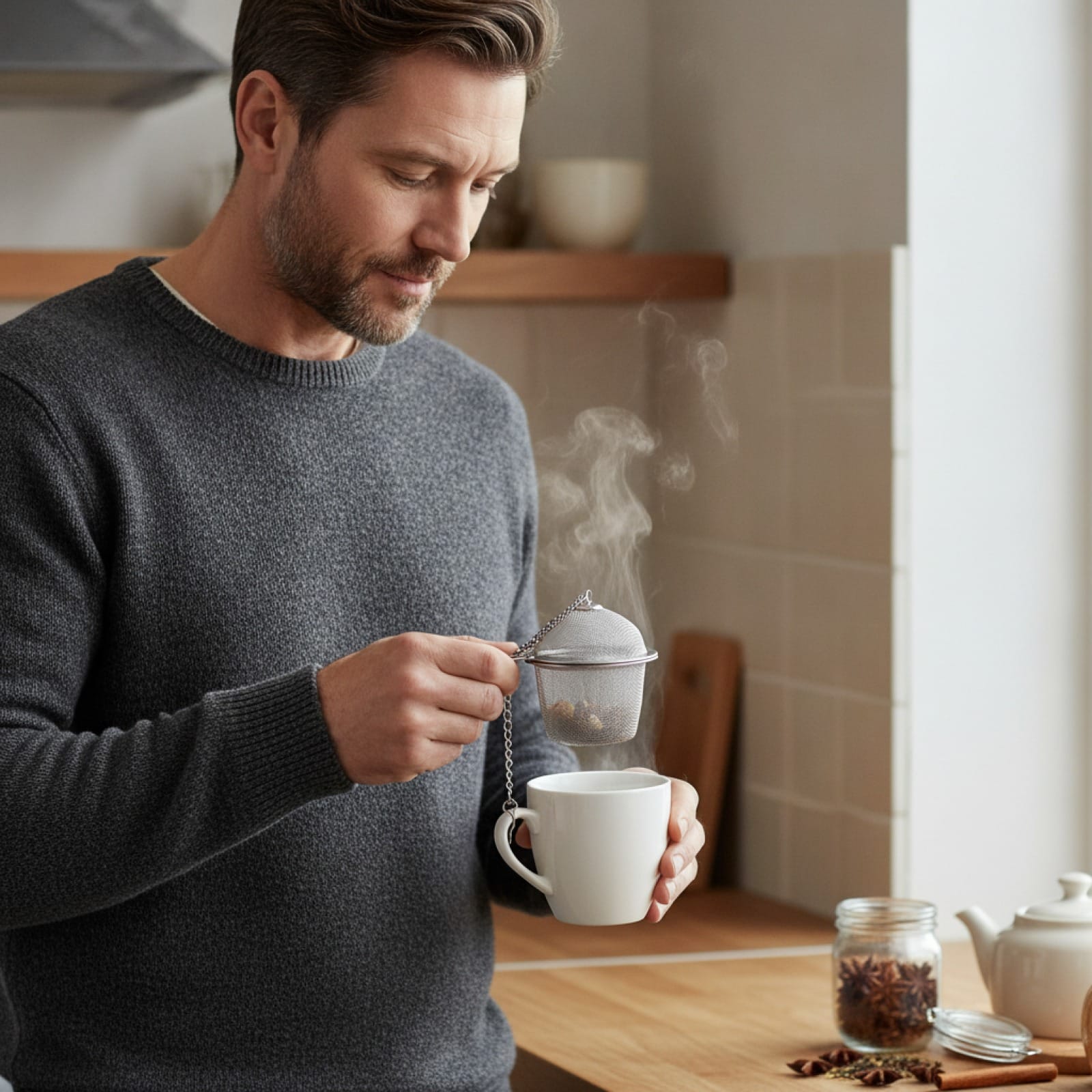 Théière Infuseur à thé et épices en acier inoxydable - Boule à thé réutilisable