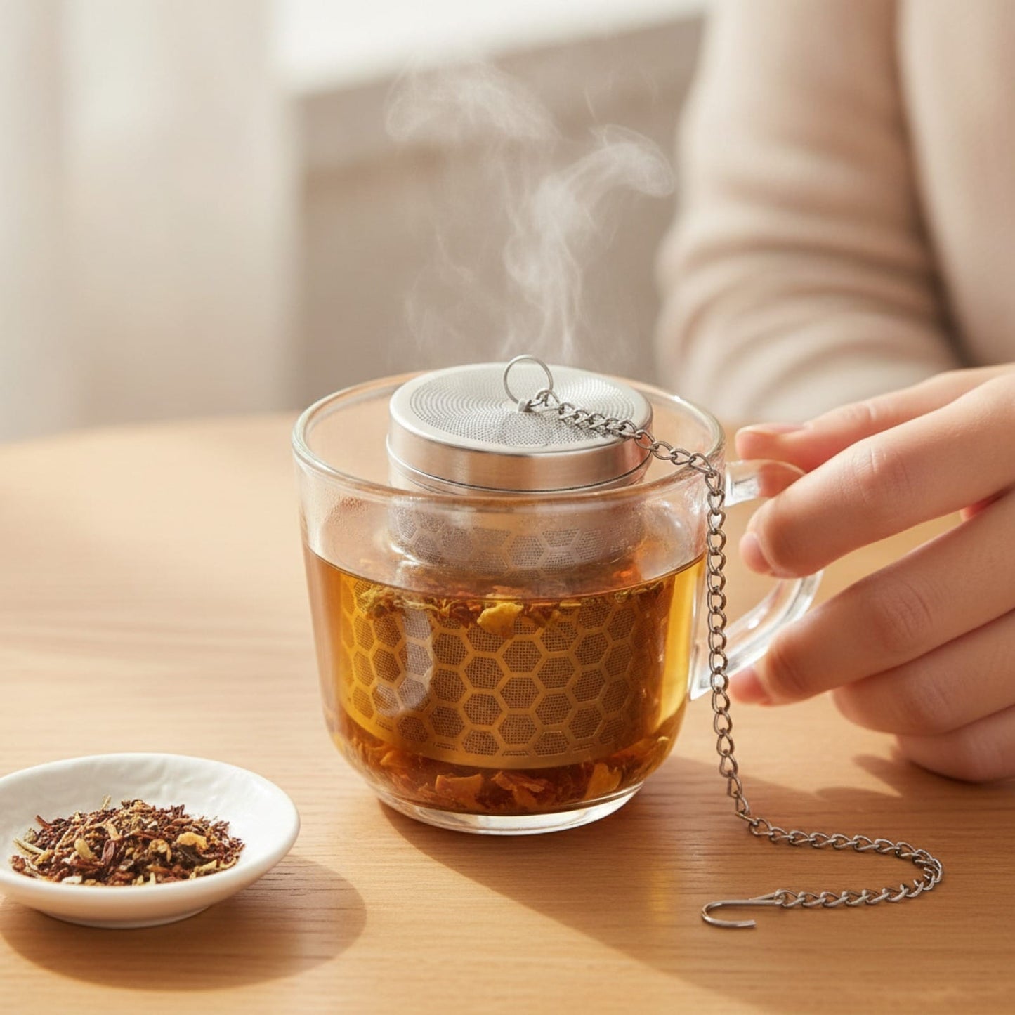 Théière Infuseur à thé Simbuid en acier inoxydable avec chaîne, filtre fin pour feuilles de thé et épices