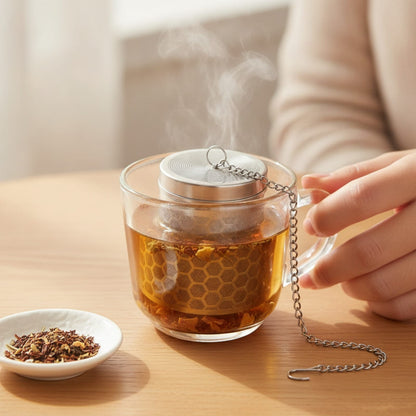Théière Infuseur à thé Simbuid en acier inoxydable avec chaîne, filtre fin pour feuilles de thé et épices