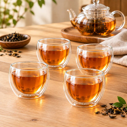 Lot de 4 Tasses à Thé en Verre Double Paroi 250 ml