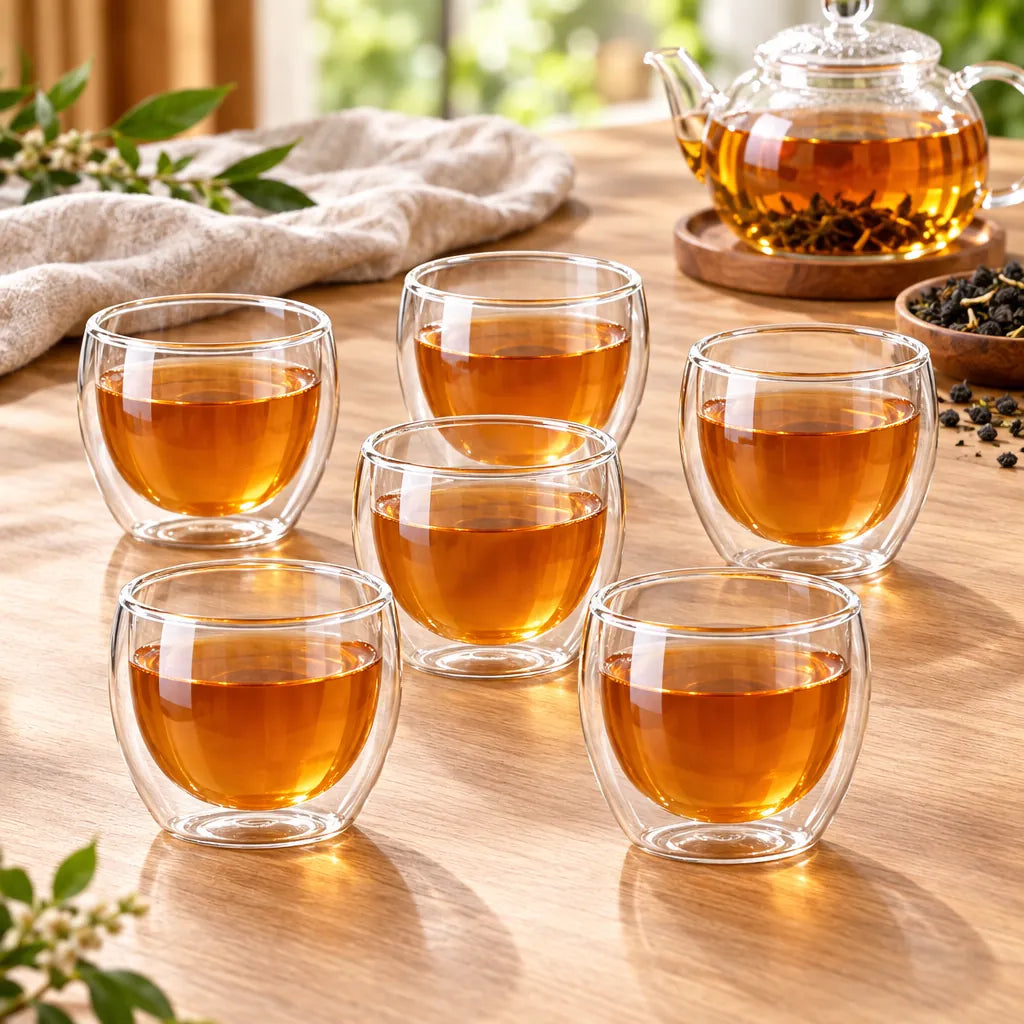 Lot de 4 Tasses à Thé en Verre Double Paroi 250 ml