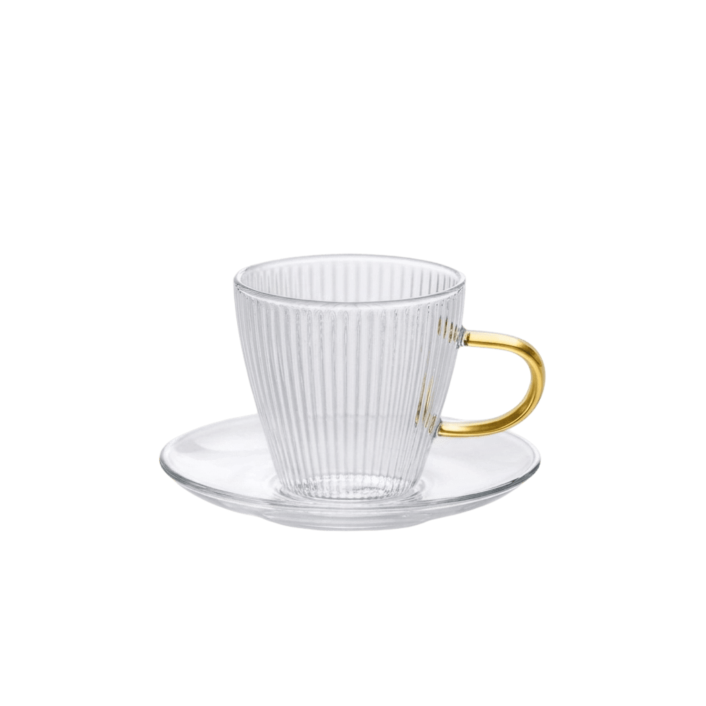 Lot de 4 tasses en verre cannelé doré