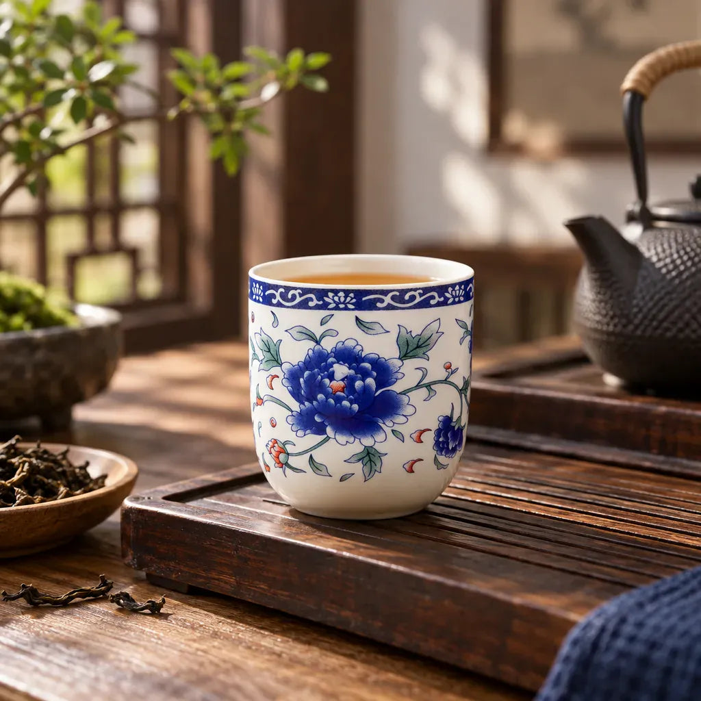 Théière Tasse à Thé Chinoise Bleu Cobalt – Fleur Centrale