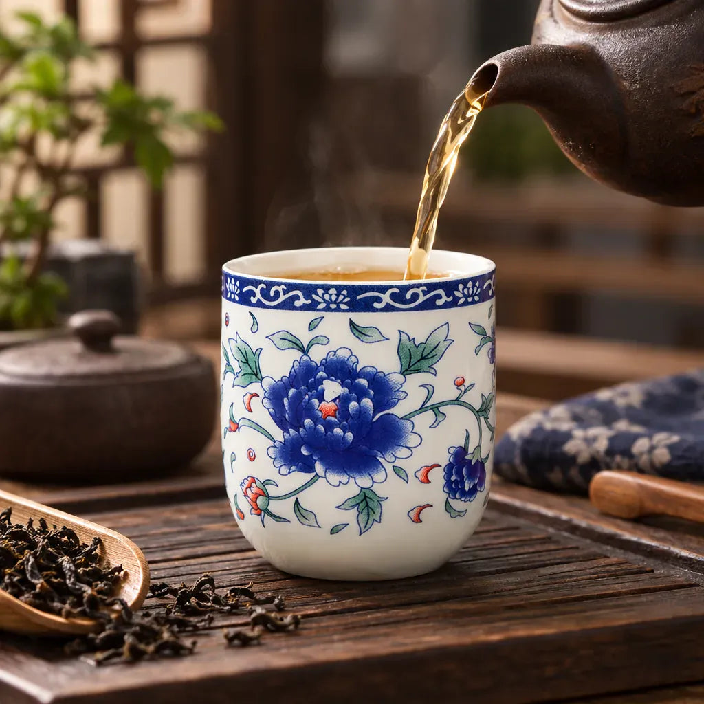 Théière Tasse à Thé Chinoise Bleu Cobalt – Fleur Centrale