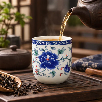 Théière Tasse à Thé Chinoise Bleu Cobalt – Fleur Centrale
