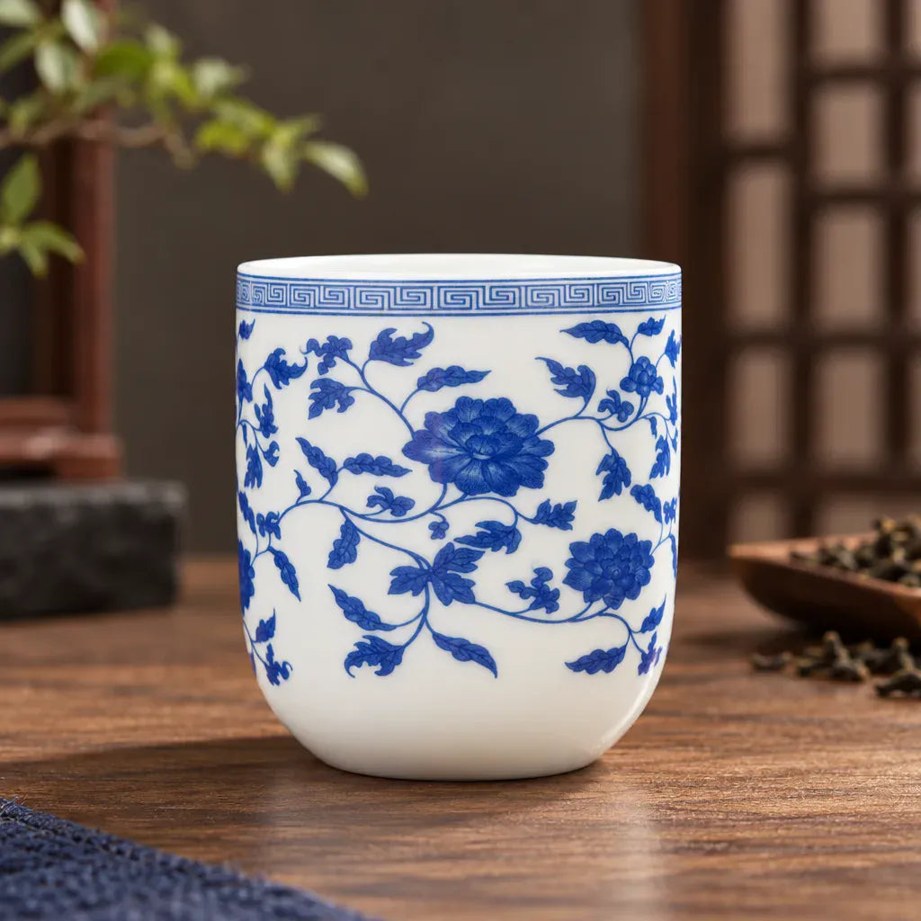 Théière Tasse à Thé en Porcelaine Bleue et Blanche – Motif Floral