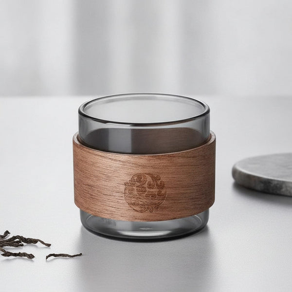 Tasse à Thé en Verre Résistant à la Chaleur avec Manche en Bois - 150ml