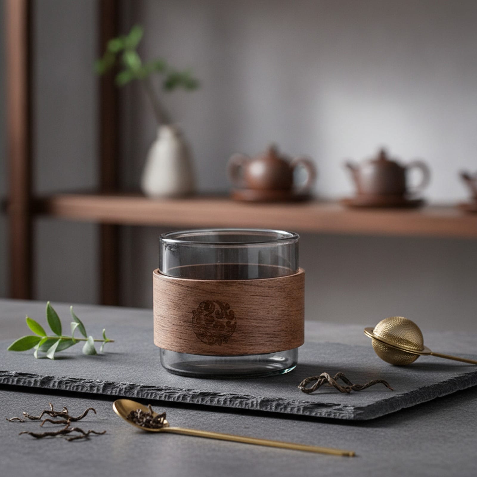 Tasse à Thé en Verre Résistant à la Chaleur avec Manche en Bois - 150ml