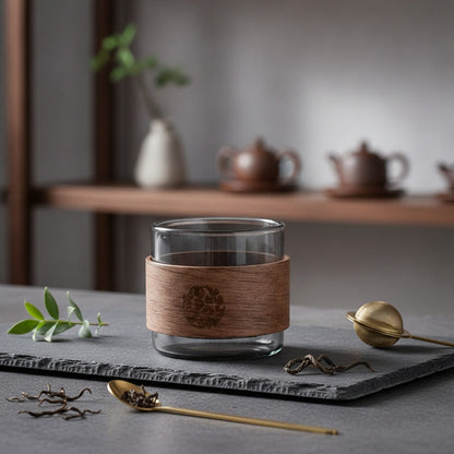 Tasse à Thé en Verre Résistant à la Chaleur avec Manche en Bois - 150ml