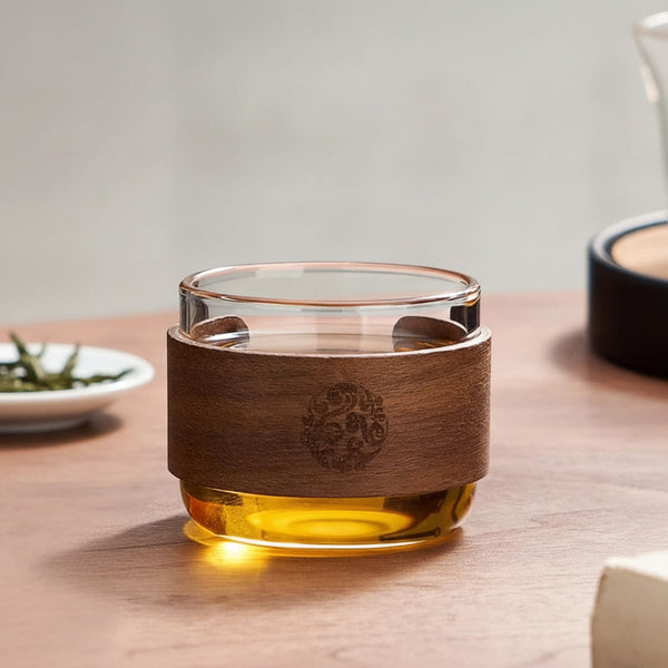 Théière Tasse à Thé en Verre Résistant à la Chaleur avec Manche en Bois Anti-brûlure - 150ml