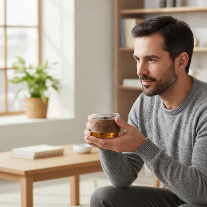 Théière Tasse à Thé en Verre Résistant à la Chaleur avec Manche en Bois Anti-brûlure - 150ml