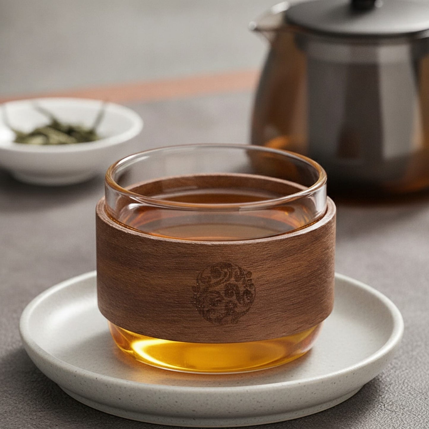Théière Tasse à Thé en Verre Résistant à la Chaleur avec Manche en Bois Anti-brûlure - 150ml