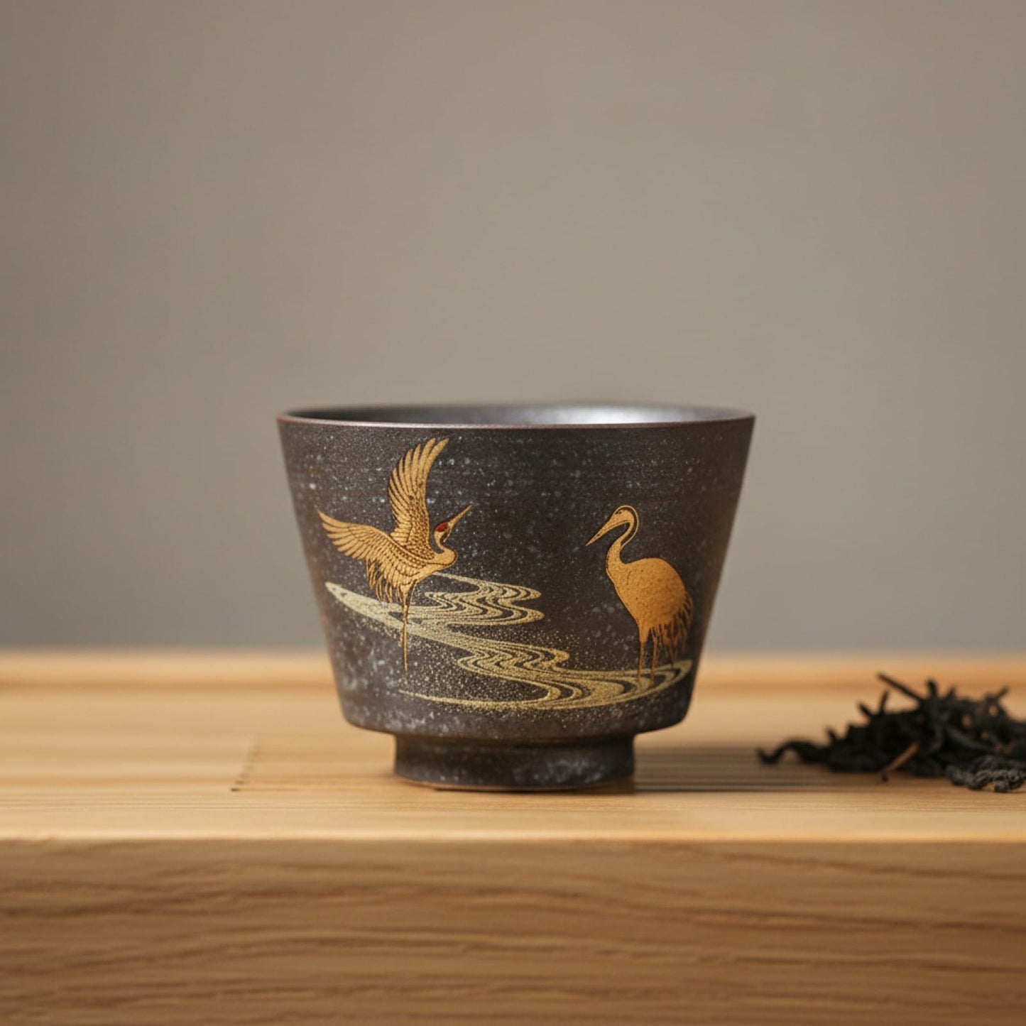 Théière Tasse à Thé Japonaise "Grue" 100ml - Céramique Faite Main, Style Rétro