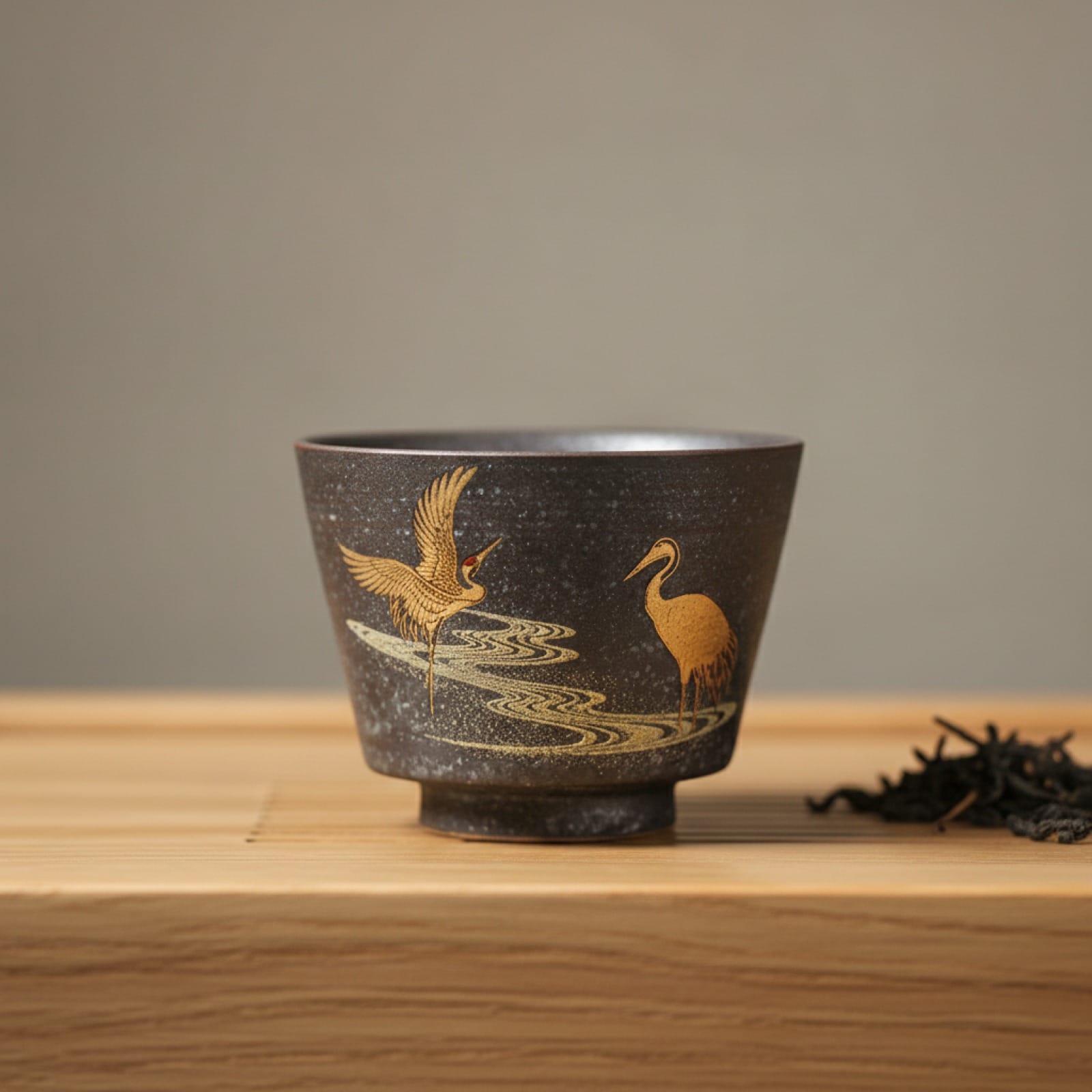 Théière Tasse à Thé Japonaise "Grue" 100ml - Céramique Faite Main, Style Rétro