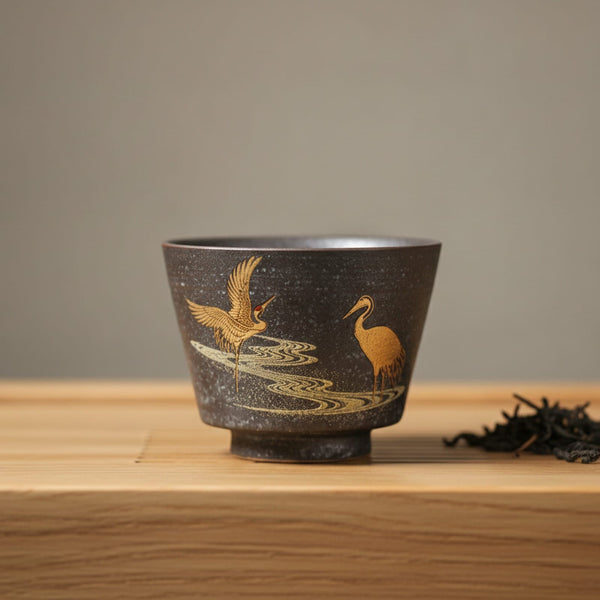 Théière Tasse à Thé Japonaise "Grue" 100ml - Céramique Faite Main, Style Rétro