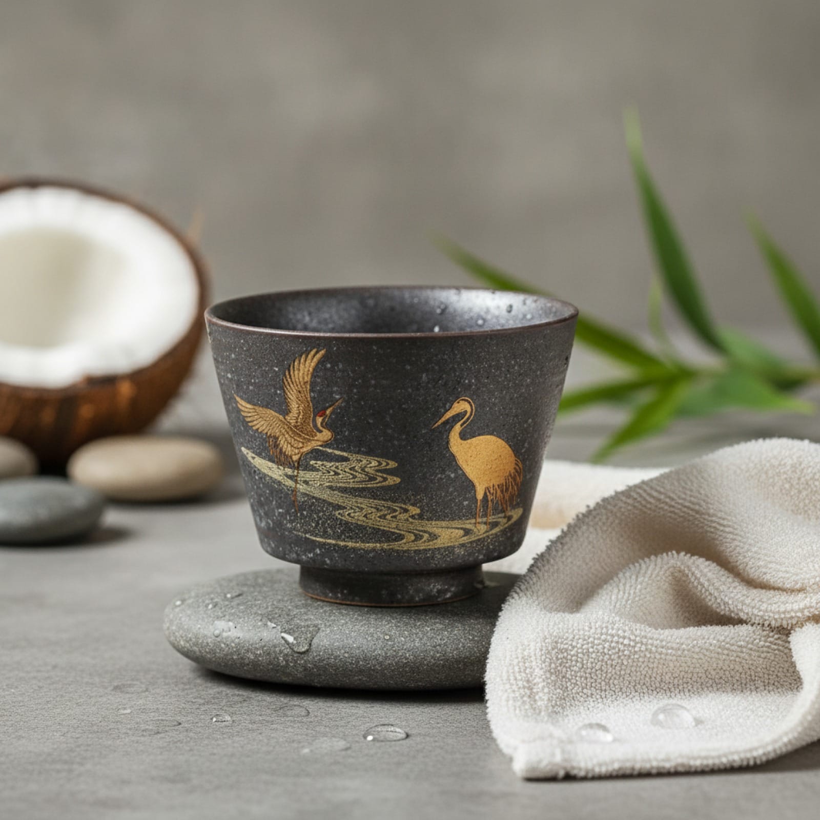 Théière Tasse à Thé Japonaise "Grue" 100ml - Céramique Faite Main, Style Rétro