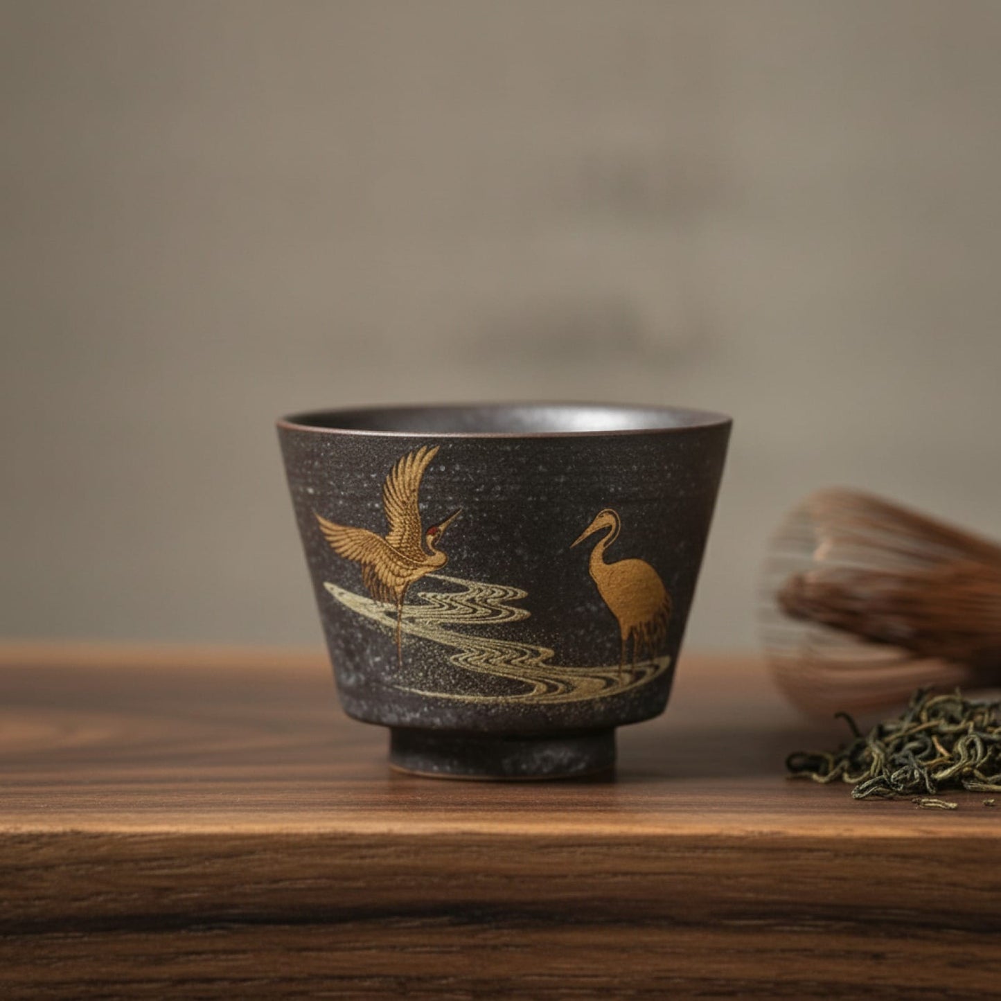 Théière Tasse à Thé Japonaise "Grue" 100ml - Céramique Faite Main, Style Rétro