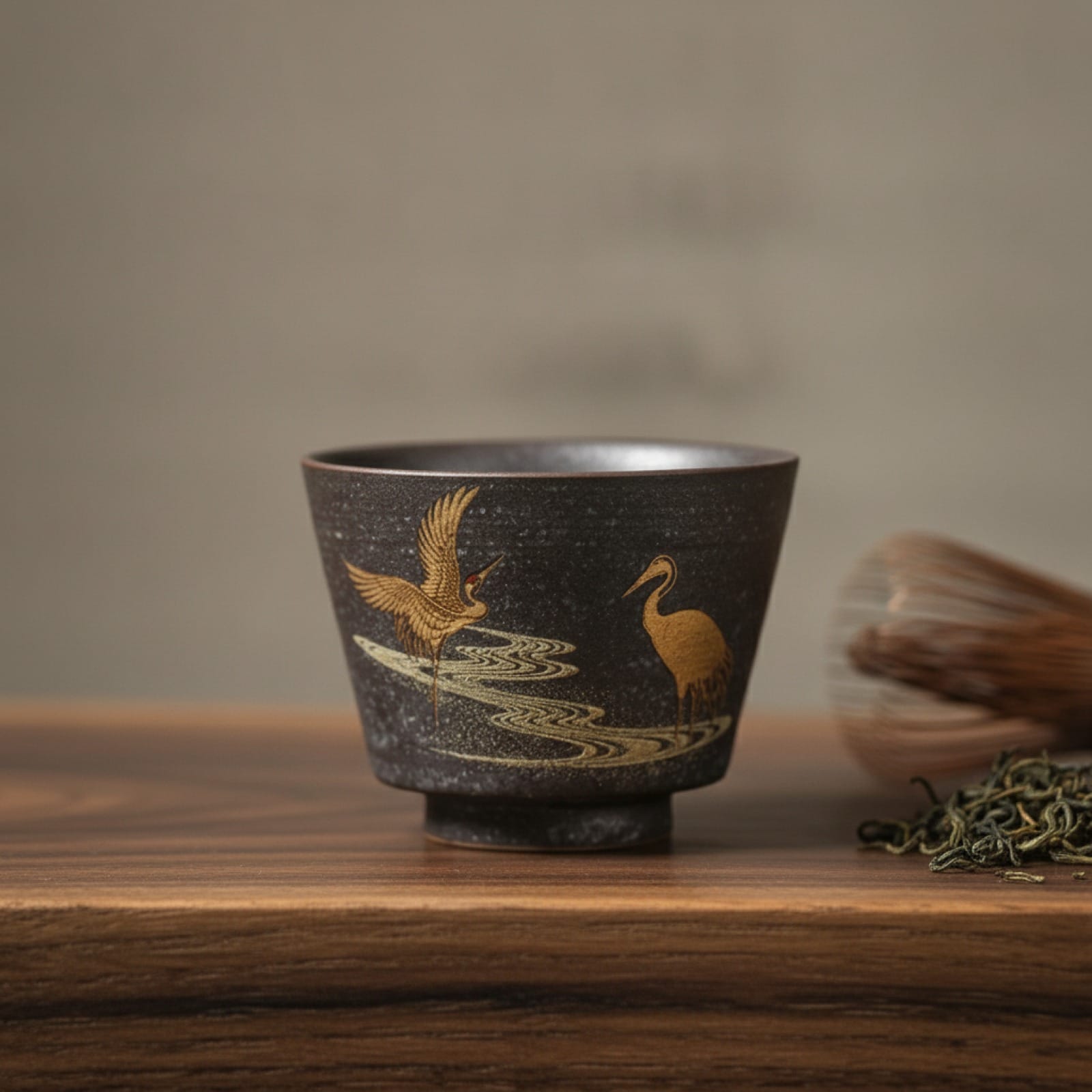 Théière Tasse à Thé Japonaise "Grue" 100ml - Céramique Faite Main, Style Rétro