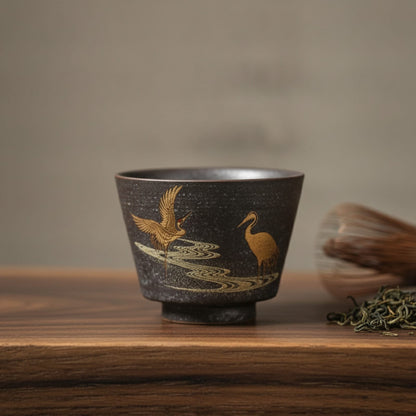 Théière Tasse à Thé Japonaise "Grue" 100ml - Céramique Faite Main, Style Rétro