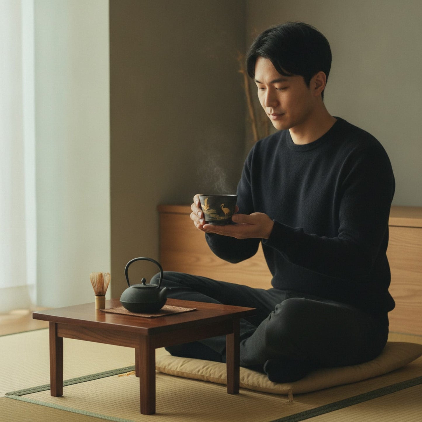 Théière Tasse à Thé Japonaise "Grue" 100ml - Céramique Faite Main, Style Rétro