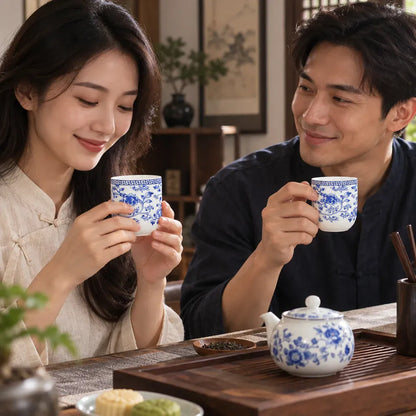 Théière Tasse à Thé Porcelaine Bleue – Fleurs Bleues