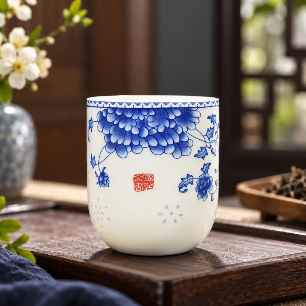 Théière Tasse à Thé Porcelaine – Fleurs Bleues et Rouges