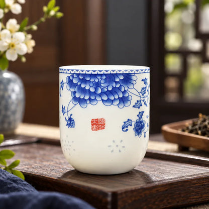 Théière Tasse à Thé Porcelaine – Fleurs Bleues et Rouges