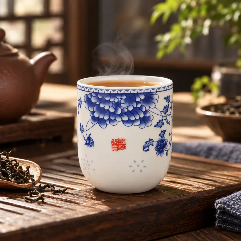 Théière Tasse à Thé Porcelaine – Fleurs Bleues et Rouges