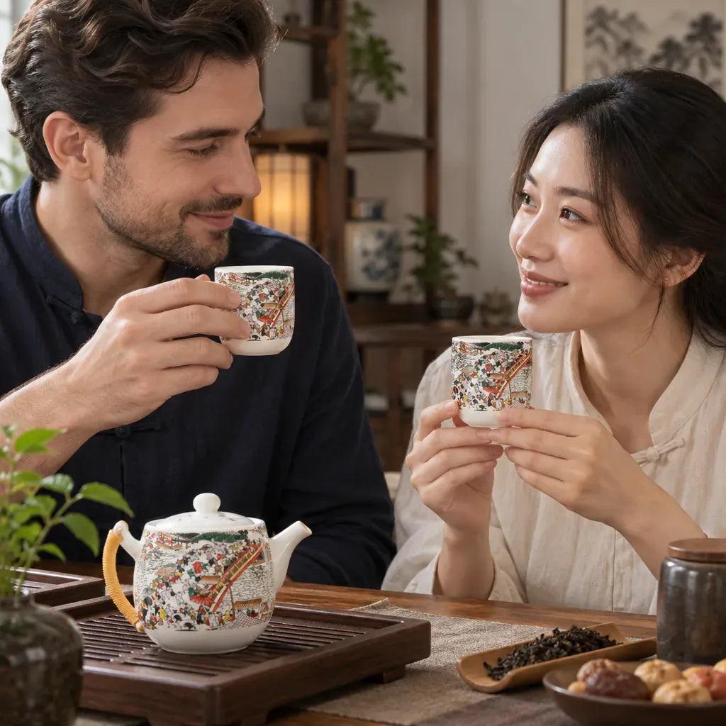 Théière Tasse à Thé Style Chinois – Peinture Florale Colorée