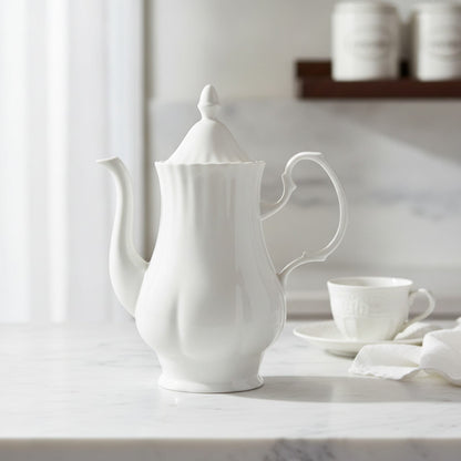 Théière Théière Anglaise Blanche en Porcelaine - Thé Classique et Raffiné