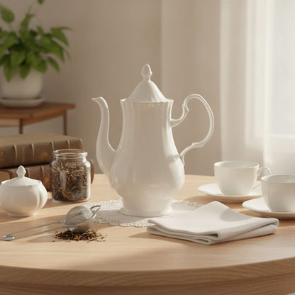 Théière Théière Anglaise Blanche en Porcelaine - Thé Classique et Raffiné
