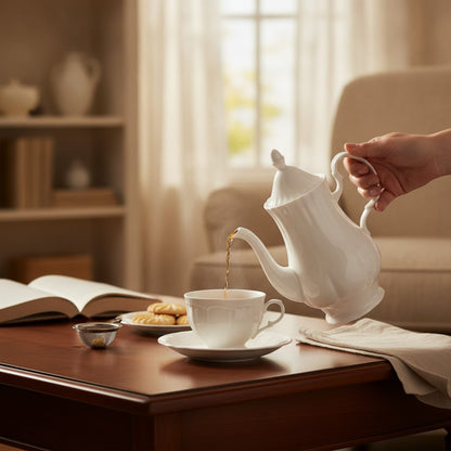 Théière Théière Anglaise Blanche en Porcelaine - Thé Classique et Raffiné