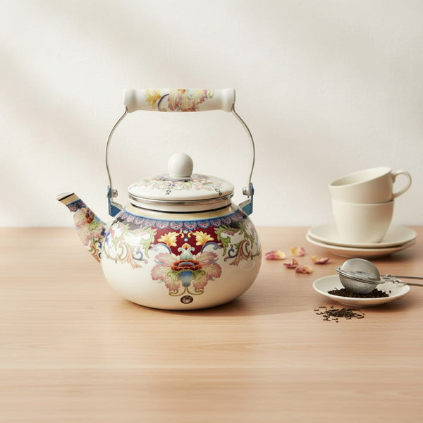 Théière Théière Anglaise Émaillée Décor Royal Vintage - Élégance Traditionnelle
